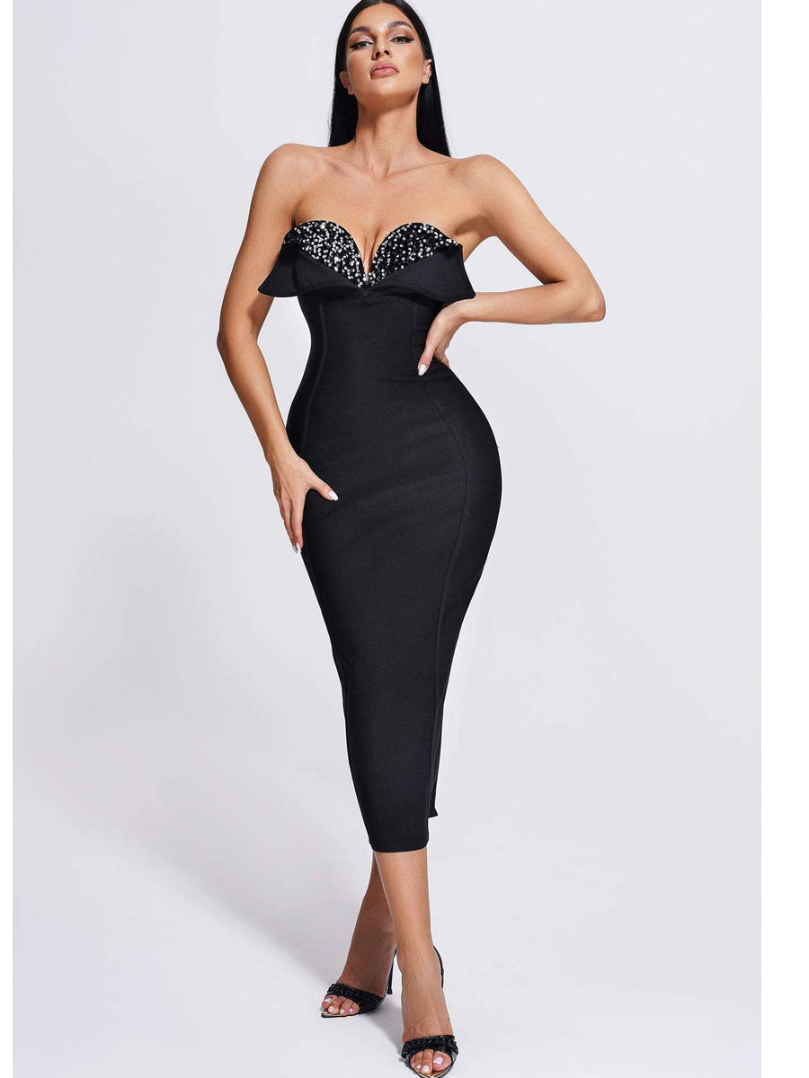 Black Sweetheart Bandage Midi Dress