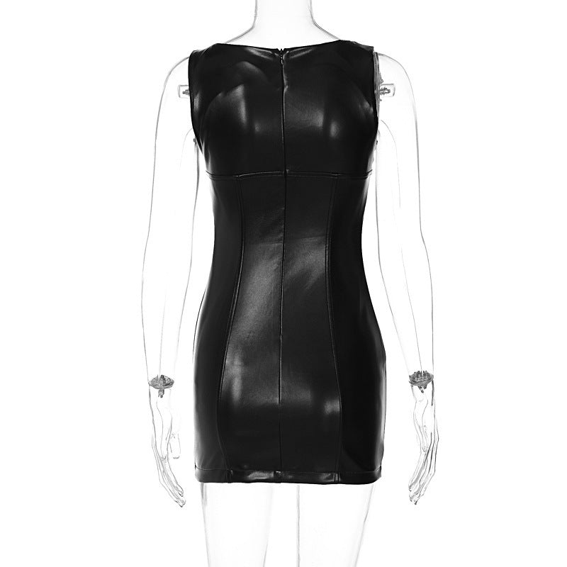 Black PU Leather Mini Dress