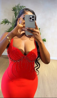 V-Neck Beaded Bandage Party Dress