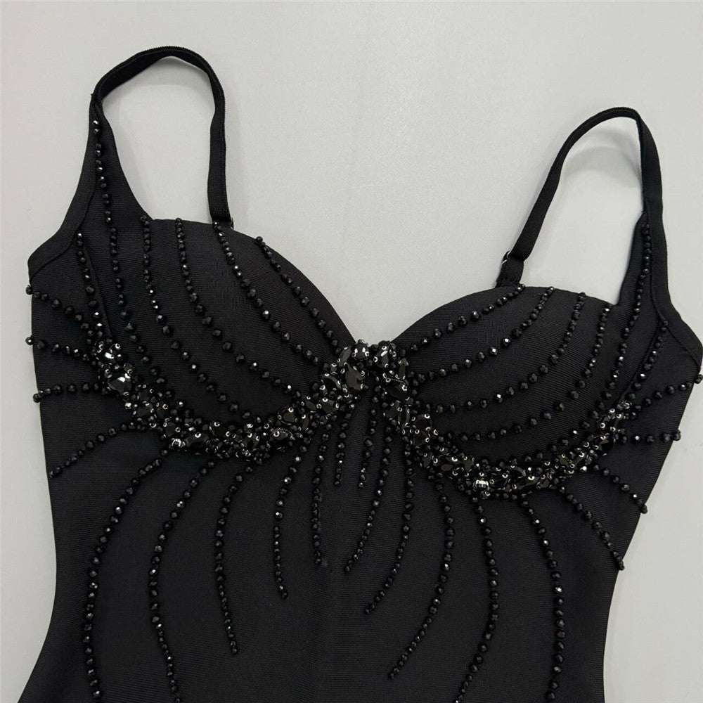 V-Neck Beaded Bandage Party Dress