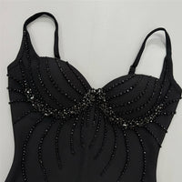 V-Neck Beaded Bandage Party Dress