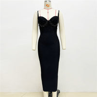 V-Neck Beaded Bandage Party Dress
