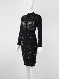 Mesh Long Sleeve Bandage Party Dress