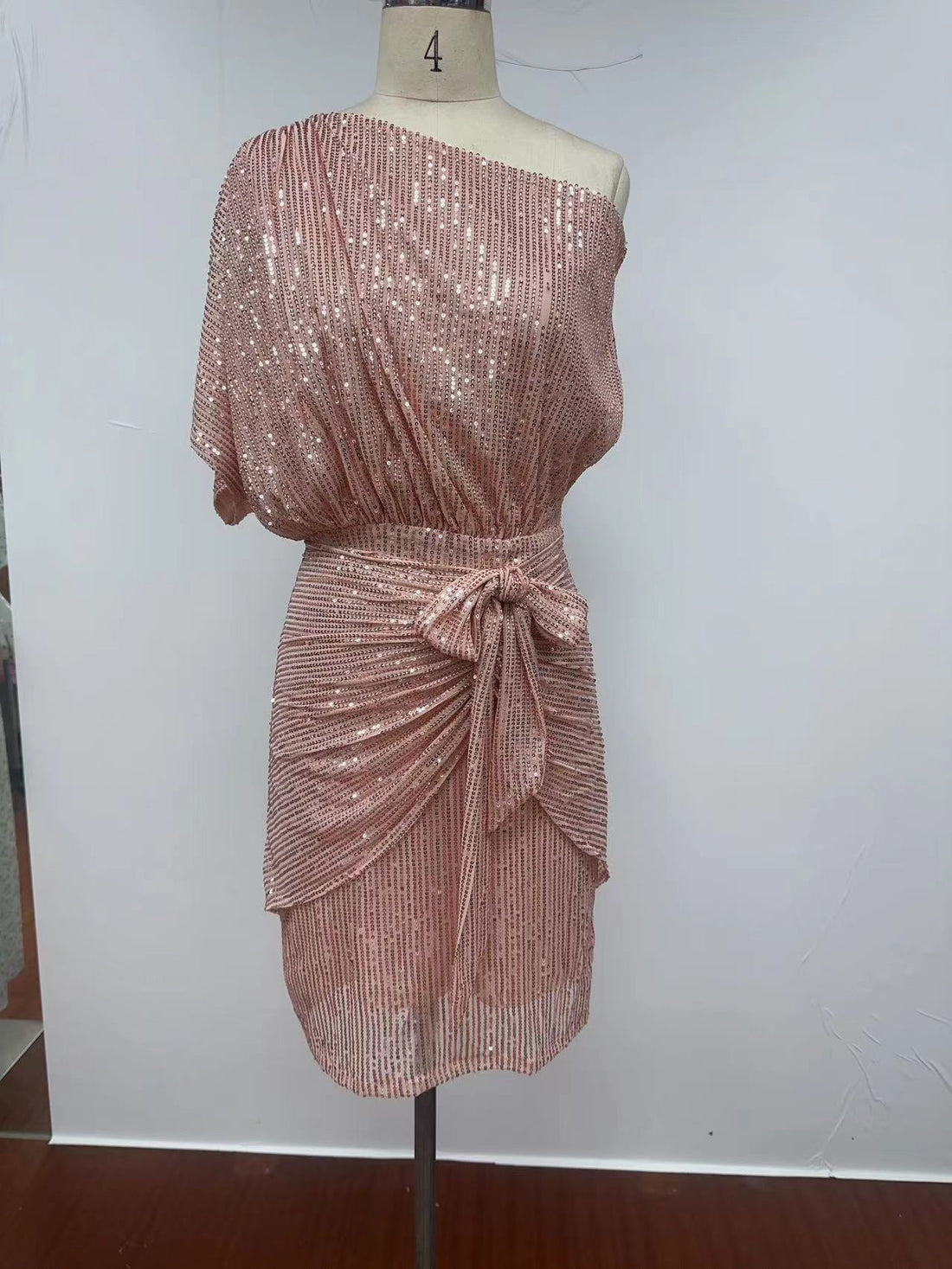 Blush One-Shoulder Sequin Cocktail Dress
