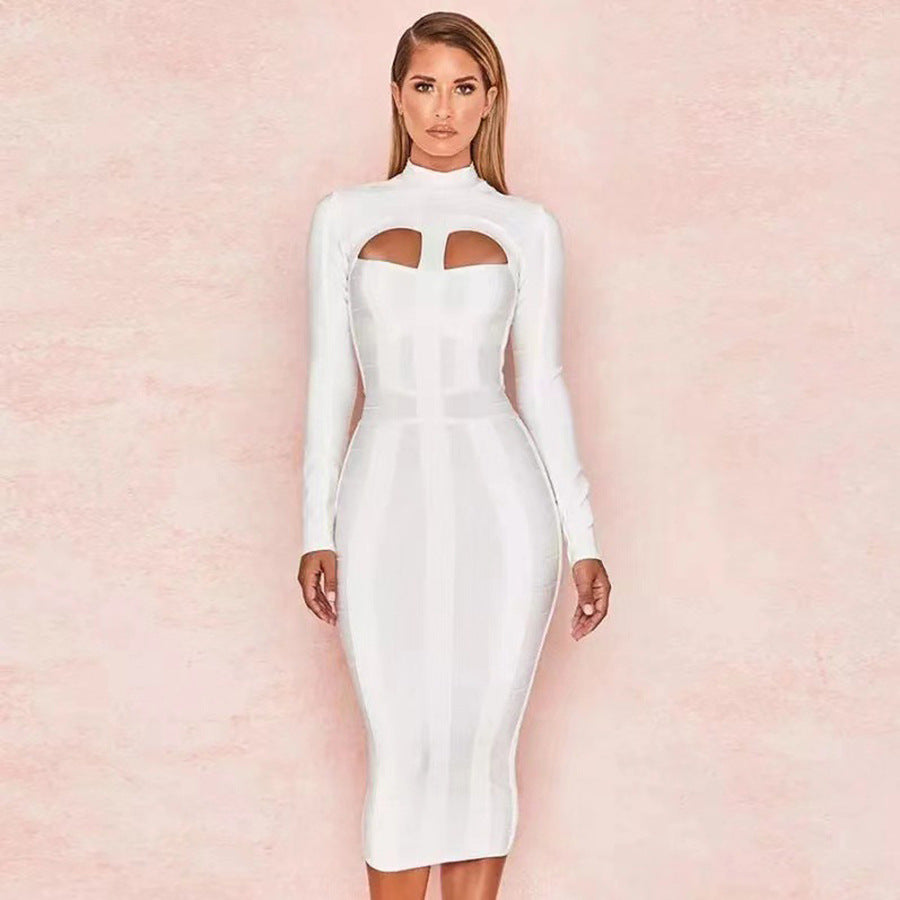 Cutout Long Sleeve Bandage Dress