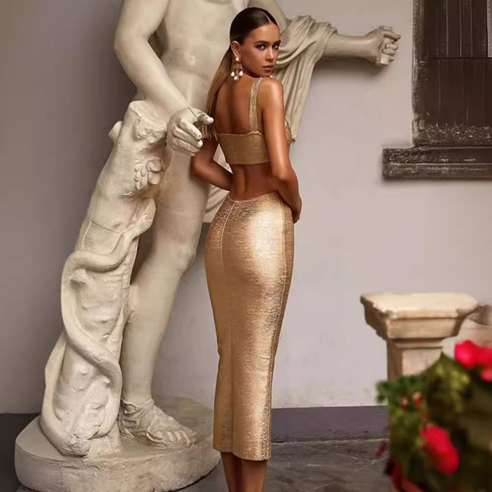 Bronzed Bandage Banquet Dress