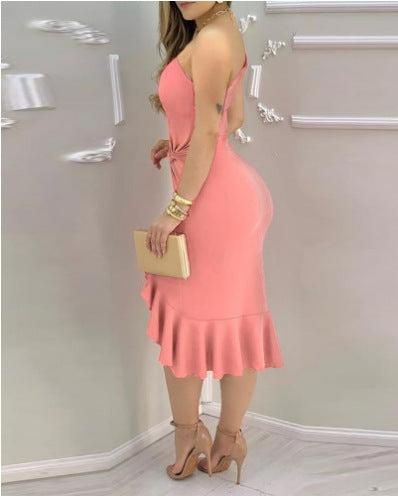 One-Shoulder Ruffle Backless Dress