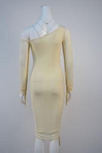 Mesh Cross-Shoulder Long Sleeve Party Dress