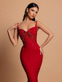 V-Neck Beaded Bandage Party Dress