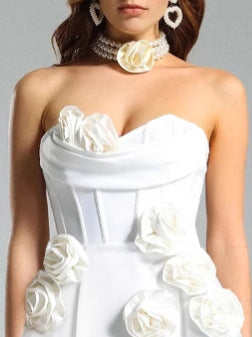 White Rose Strapless Mini Dress