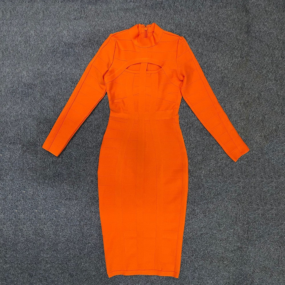 Cutout Long Sleeve Bandage Dress