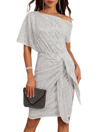 Blush One-Shoulder Sequin Cocktail Dress