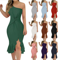 One-Shoulder Ruffle Backless Dress
