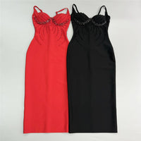 V-Neck Beaded Bandage Party Dress