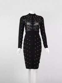 Mesh Long Sleeve Bandage Party Dress