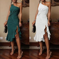 One-Shoulder Ruffle Backless Dress