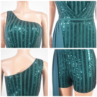 Emerald Sequin One-Shoulder Party Romper