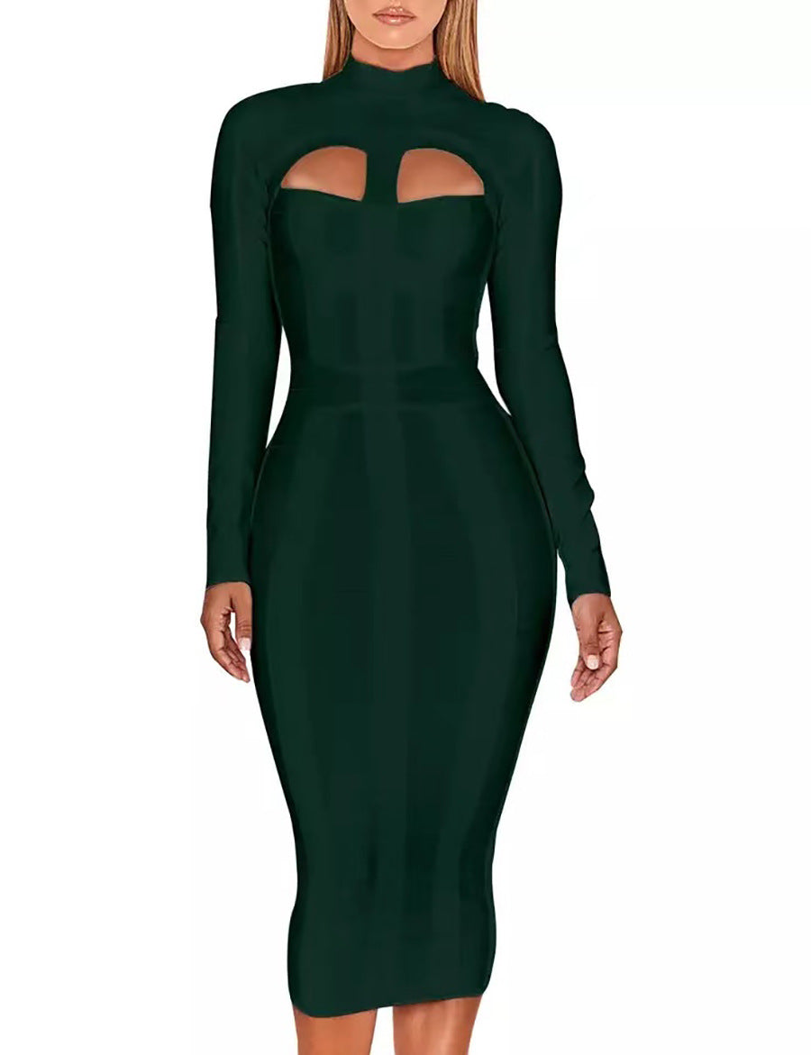 Cutout Long Sleeve Bandage Dress