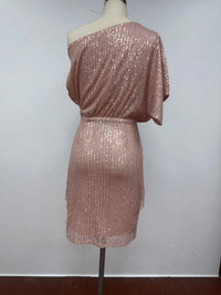 Blush One-Shoulder Sequin Cocktail Dress