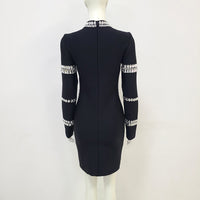 Black Stand-Collar Crystal Bandage Dress