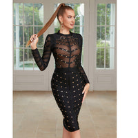 Mesh Long Sleeve Bandage Party Dress