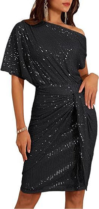 Blush One-Shoulder Sequin Cocktail Dress