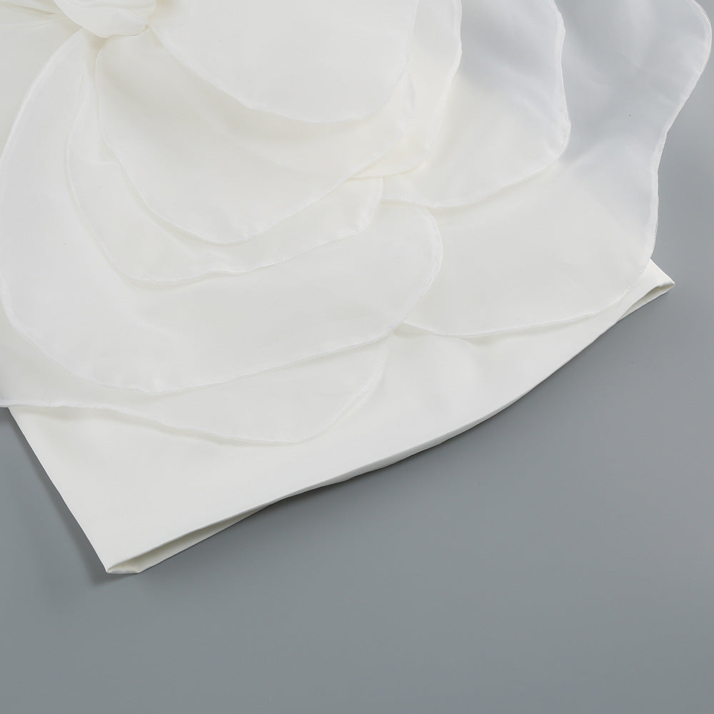 One-Shoulder White Floral Wedding Party Dress