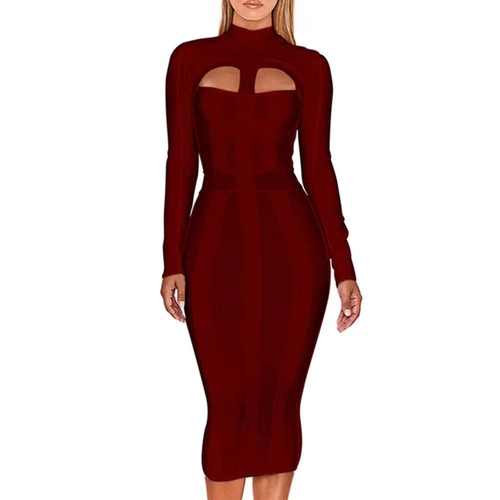 Cutout Long Sleeve Bandage Dress