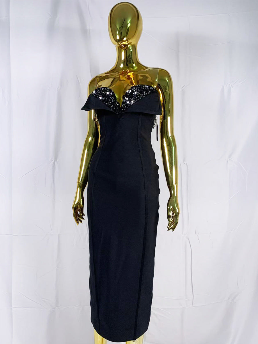 Black Sweetheart Bandage Midi Dress