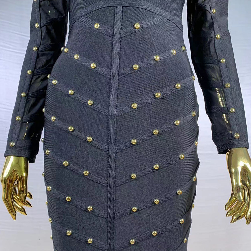 Mesh Long Sleeve Bandage Party Dress
