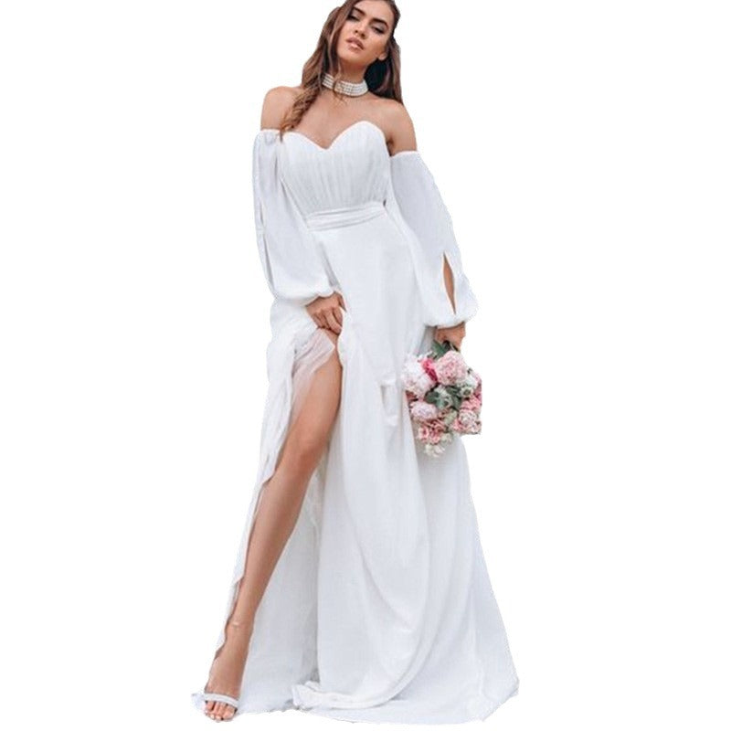 Long Sleeve Chiffon Mid-Waist Party Dress