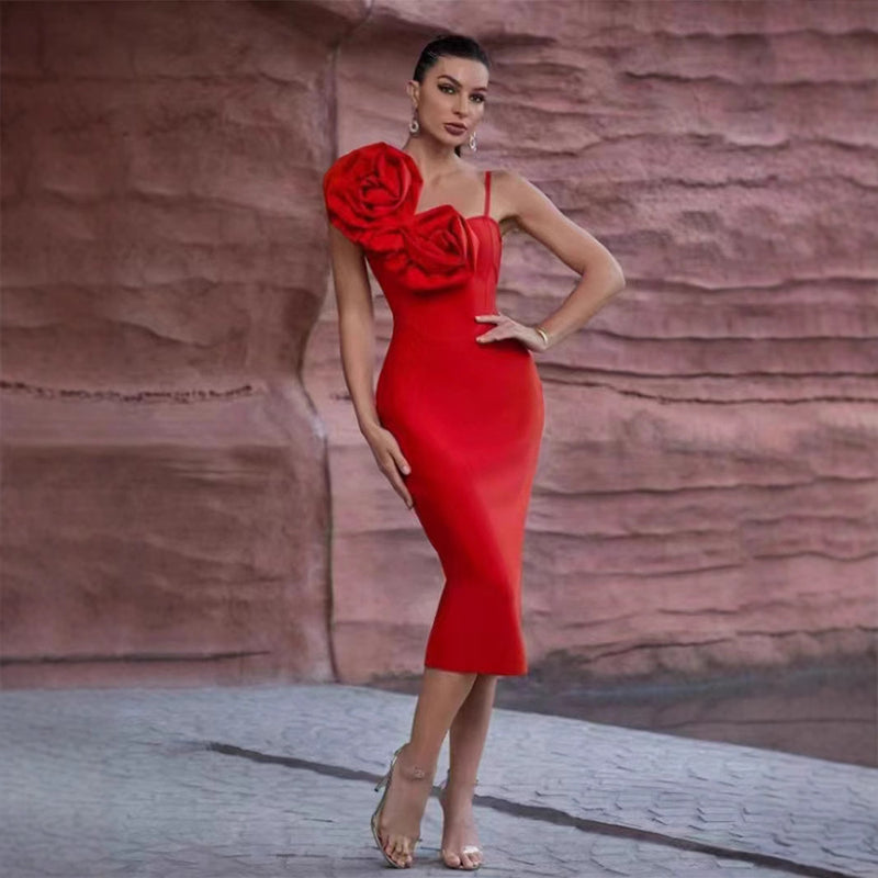 Red Ruffle Bandage Mini Dress