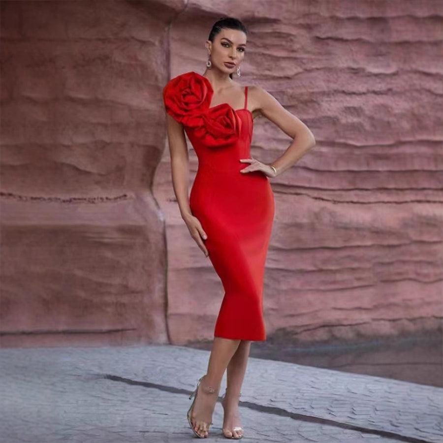 Red Ruffle Bandage Mini Dress
