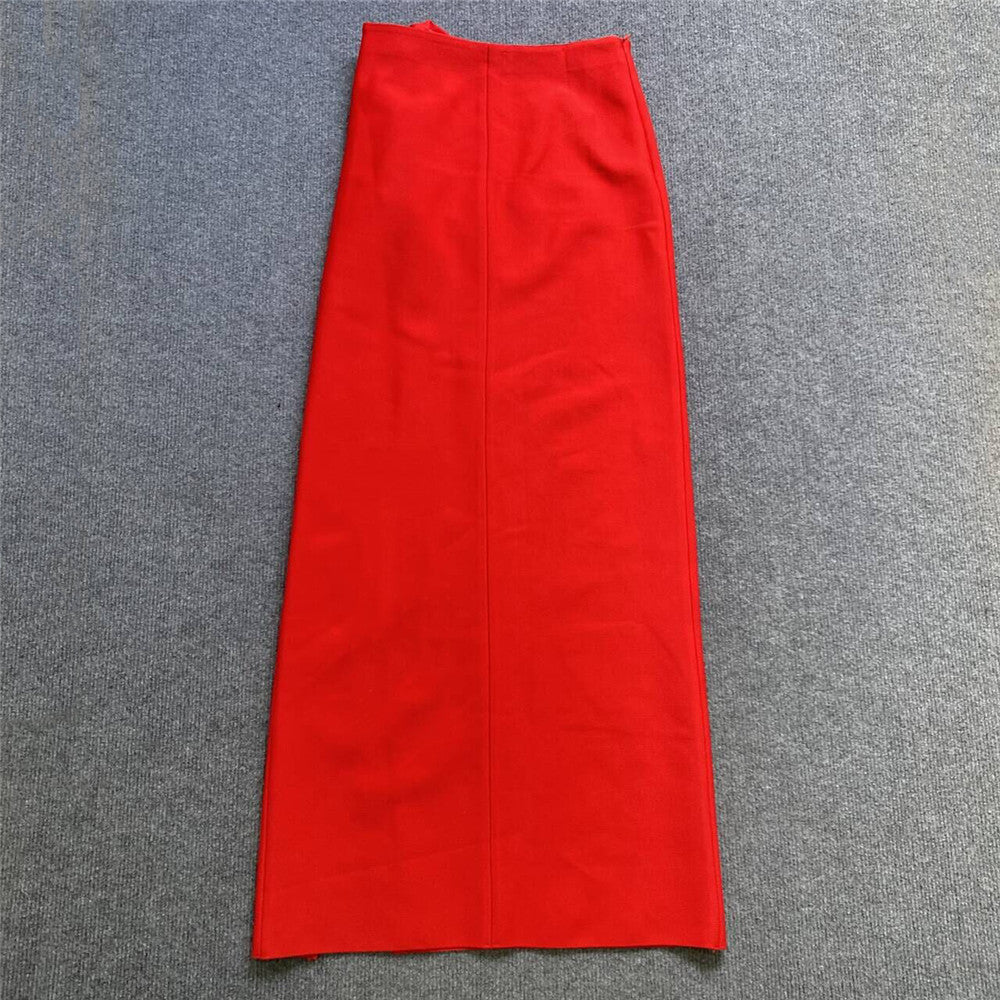 Red Rose High-Slit Maxi Skirt