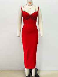 V-Neck Beaded Bandage Party Dress