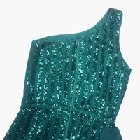 Emerald Sequin One-Shoulder Party Romper