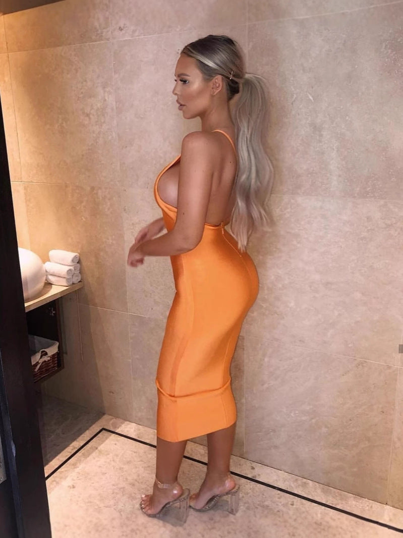 Orange One-Shoulder Cocktail Dress