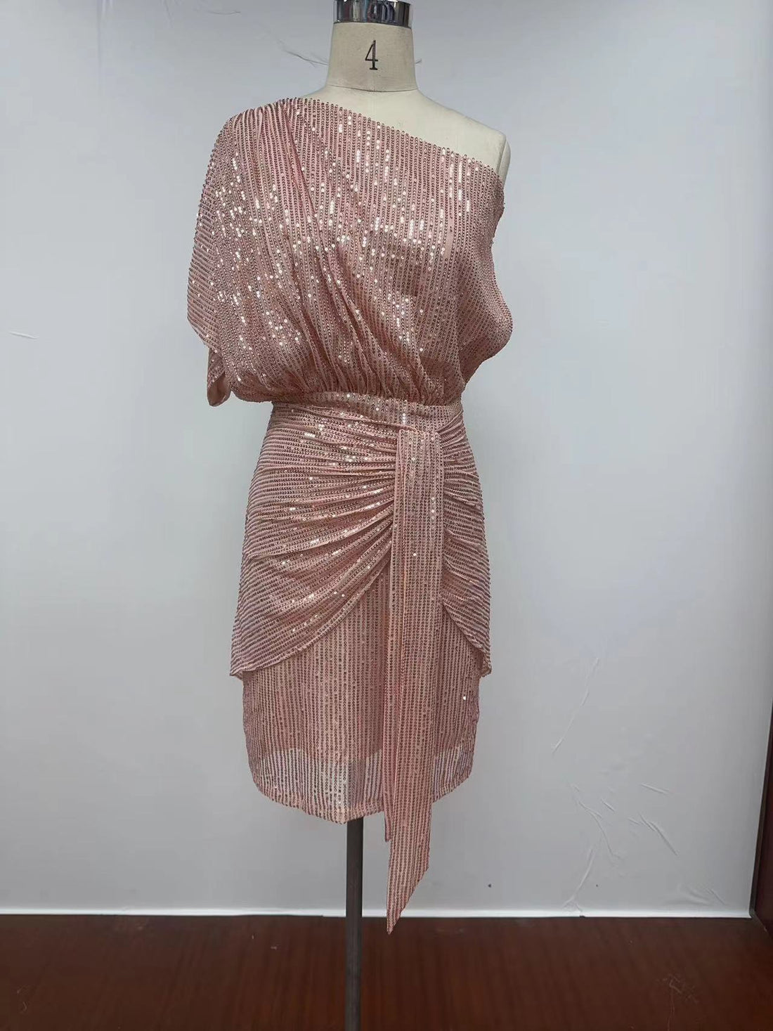 Blush One-Shoulder Sequin Cocktail Dress
