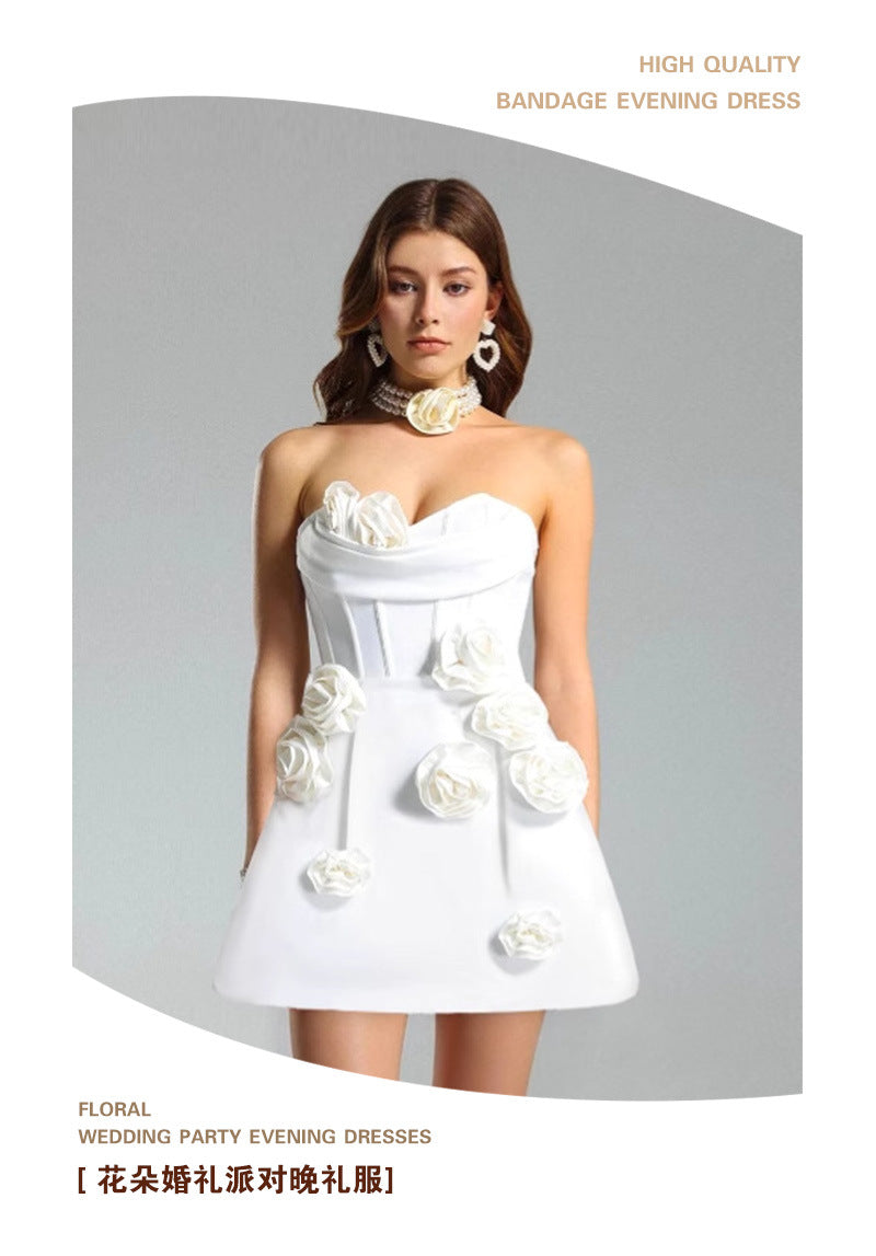 White Rose Strapless Mini Dress