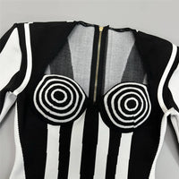 Striped Long Sleeve Bandage Dress