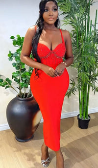 V-Neck Beaded Bandage Party Dress