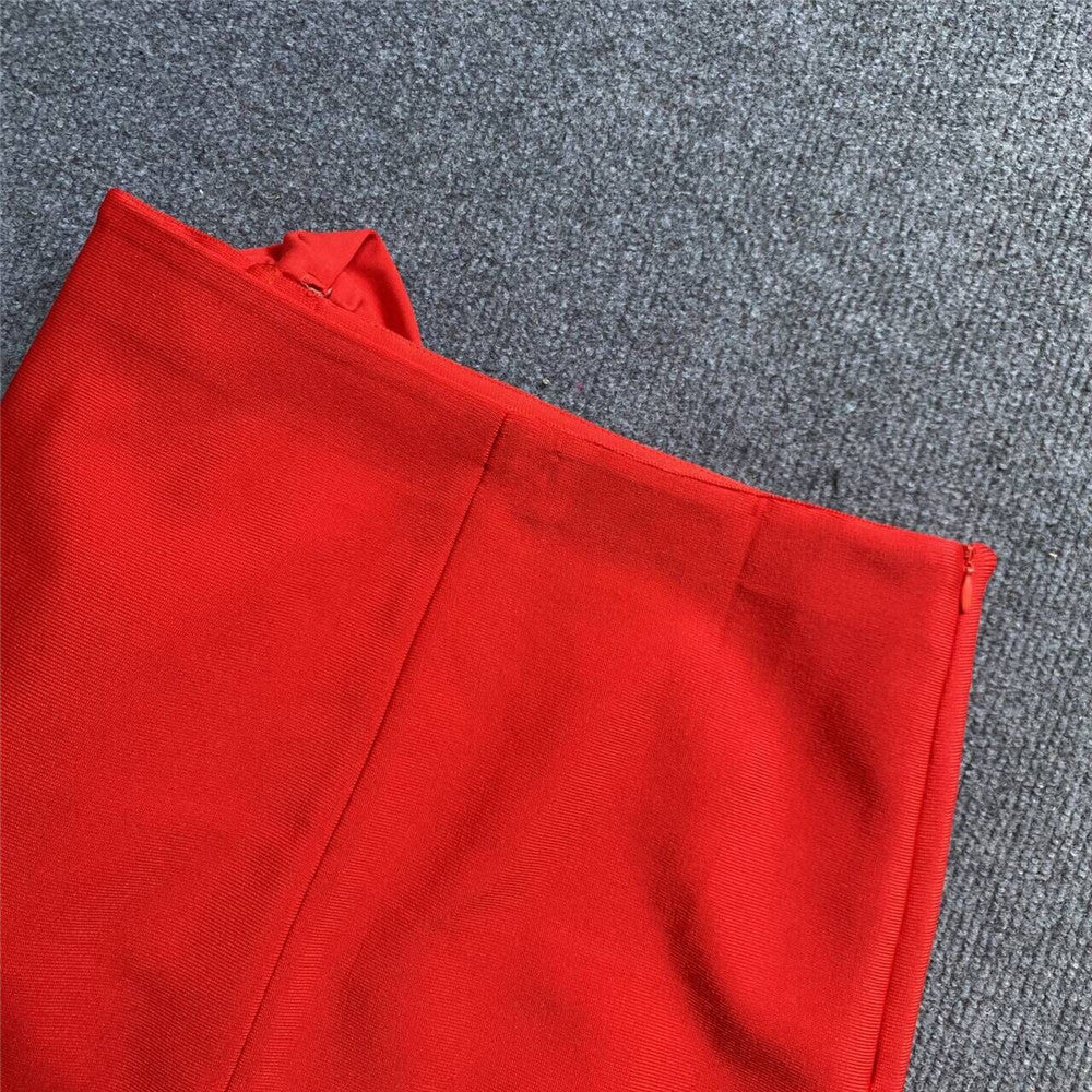 Red Rose High-Slit Maxi Skirt