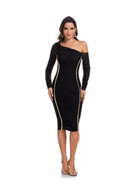 Mesh Cross-Shoulder Long Sleeve Party Dress