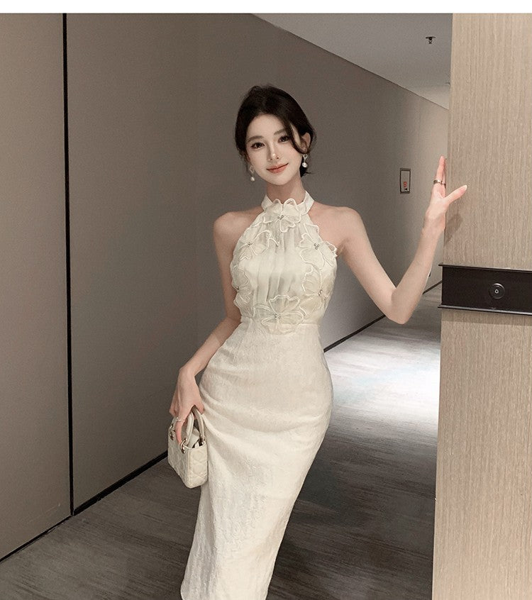 Halter Petal-Stitch Party Dress