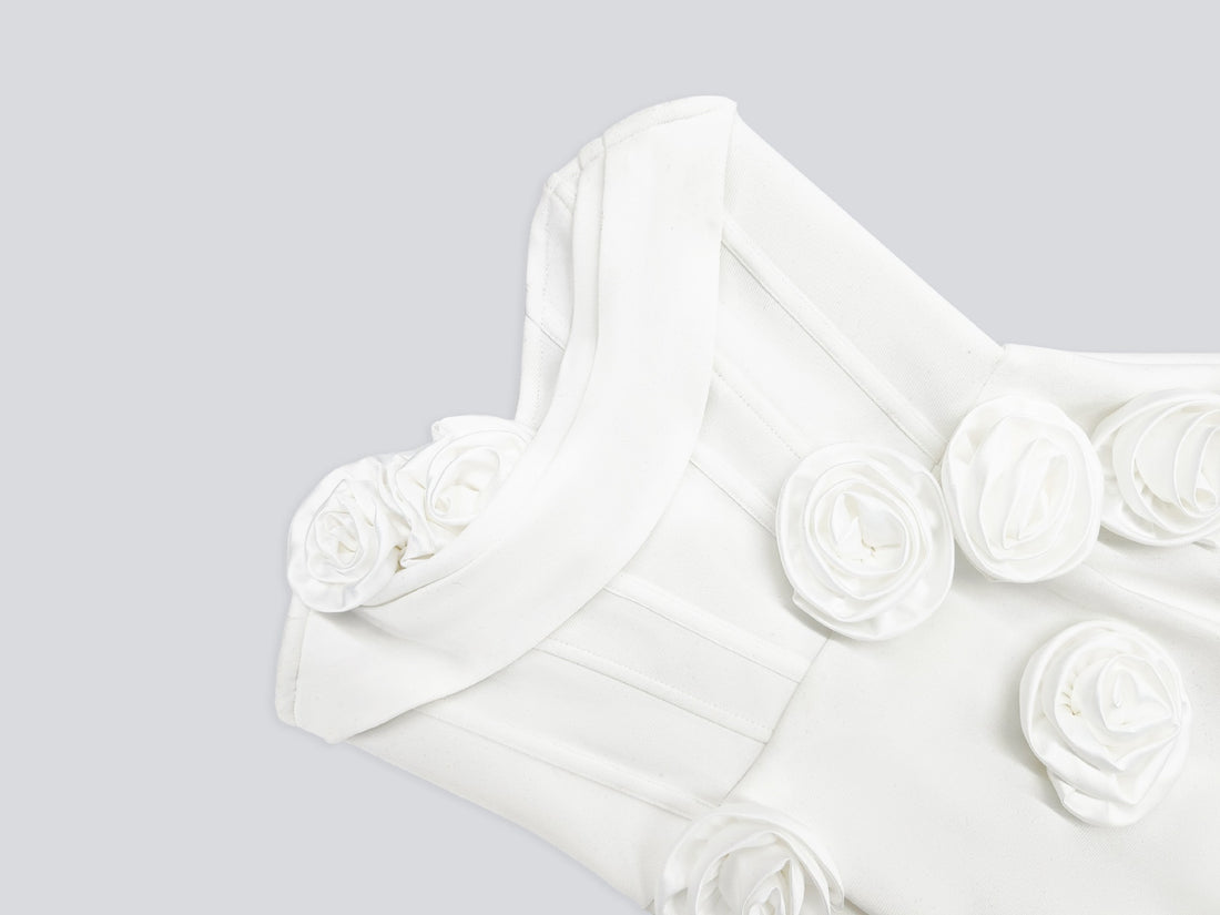 White Rose Strapless Mini Dress