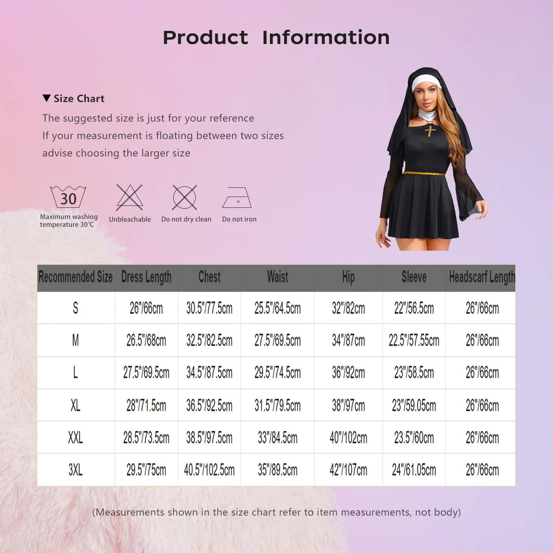 Womens Naughty Nun Evil Cosplay Costume And Coif O-ring Mesh Culottes Gothic Nun Maid Dress with Headscarf for Halloween Party