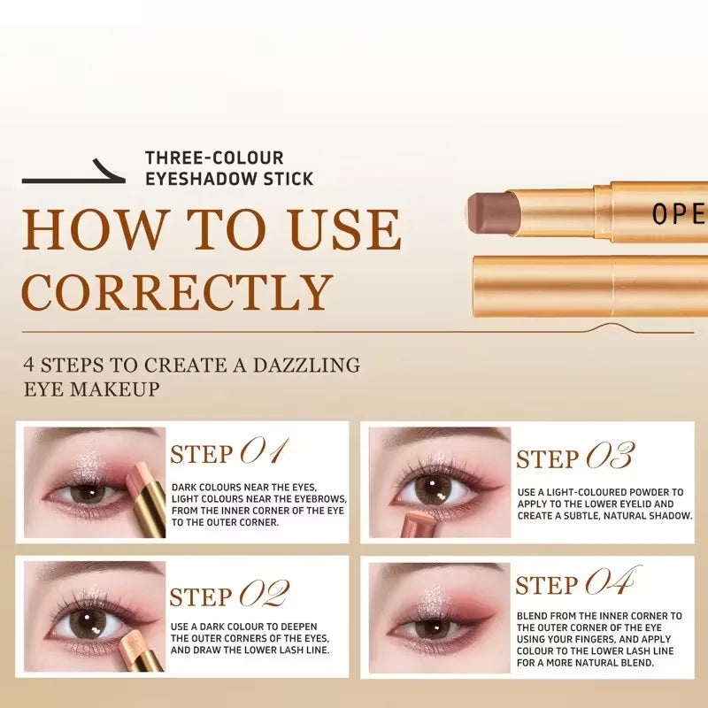 How to use TriGlow 3-in-1 eyeshadow stick in four steps