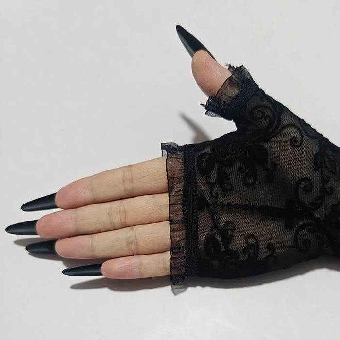 Halloween-Spitzenhandschuhe mit Skelettmotiv