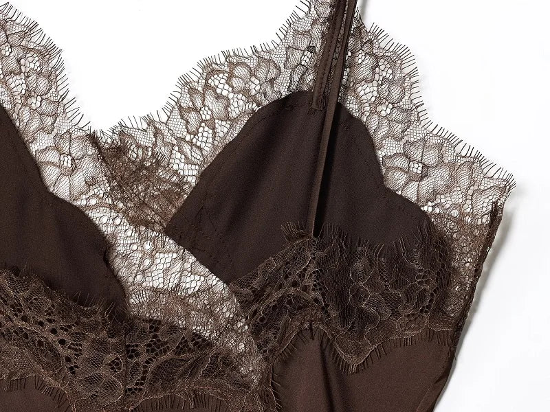 Satin Lace Backless Mini Dress