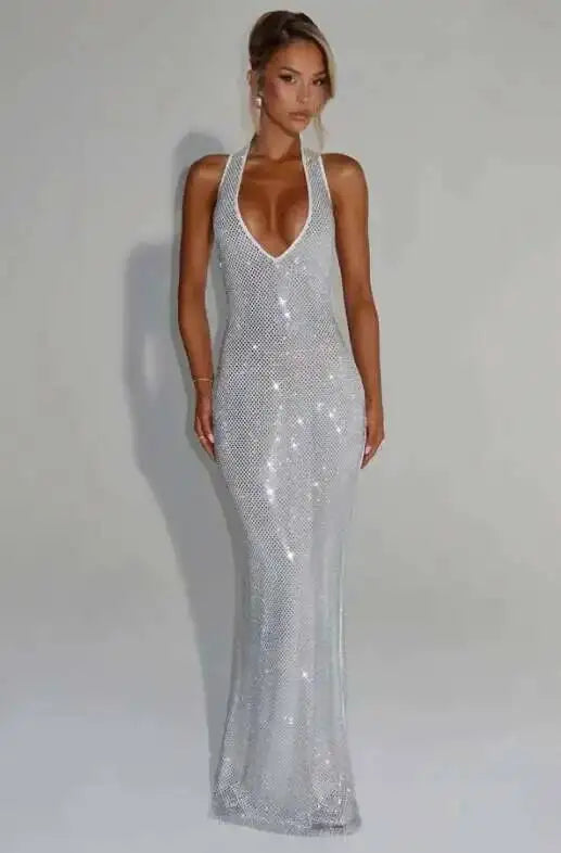 Deep-V Sequin Backless Party Mini Dress – Nightclub Sparkle